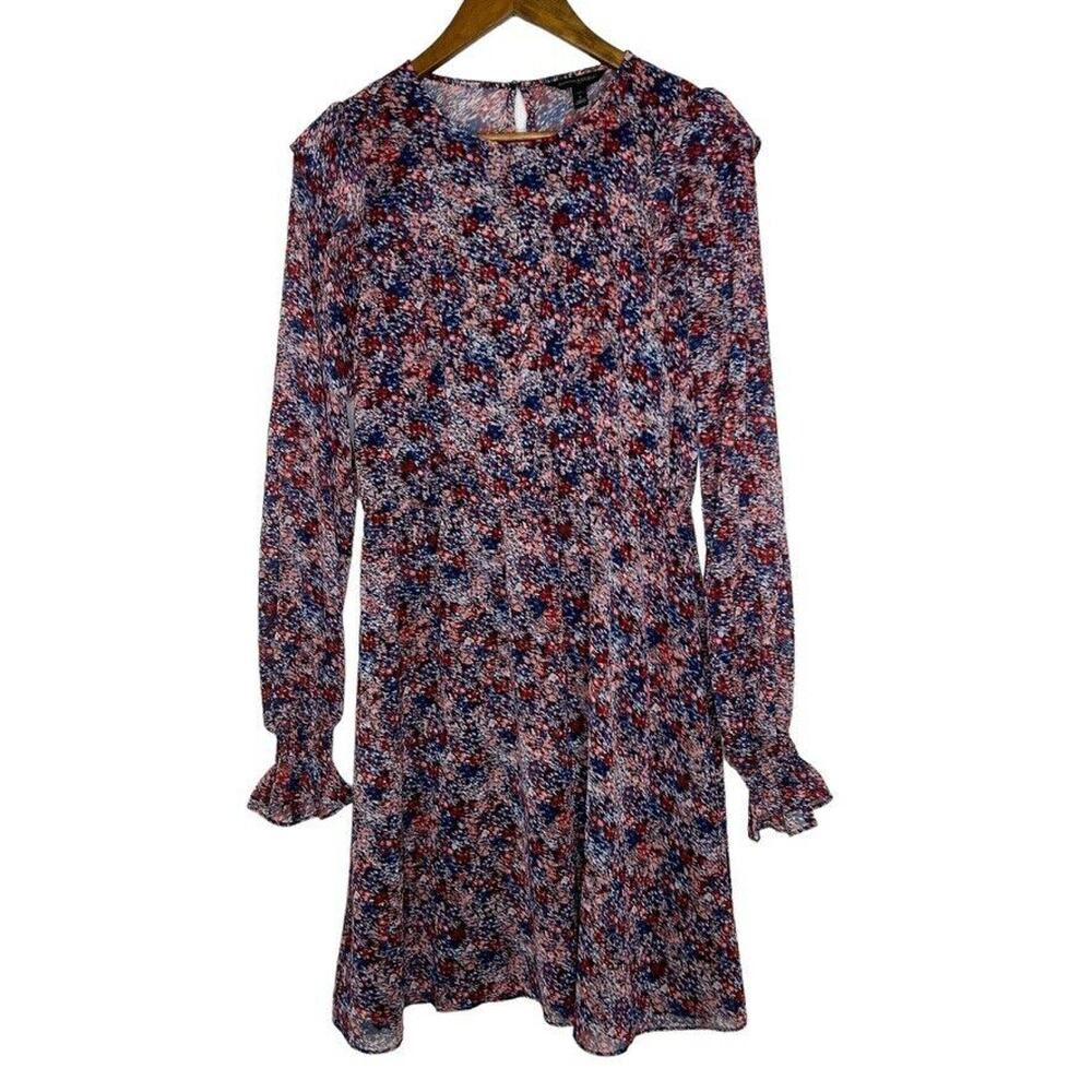 Banana Republic Red Blue High Neck Ruffle Shoulder Mini Dress Size S Women